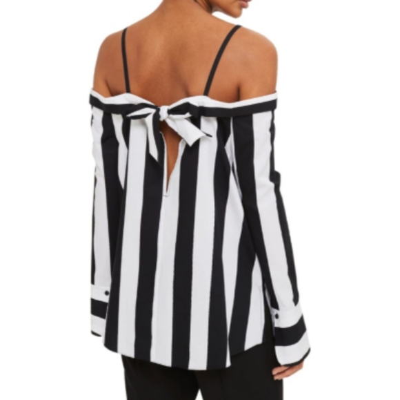 TOPSHOP Black & White Stripe Off-Shoulder Blouse - Picture 4 of 4